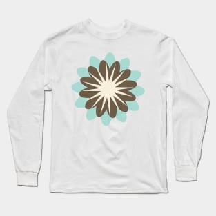 Retro Flower in Light Blue, Brown and Cream Long Sleeve T-Shirt